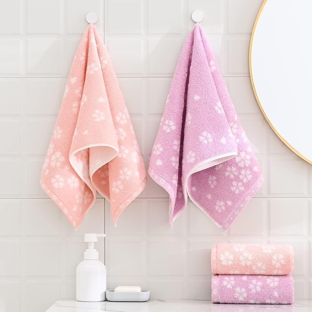 sense gnosis Juego de 2 toallas de mano color rosa súper suaves 100% algodón, diseño floral Sakura, súper suaves, altamente absorbentes, toallas de