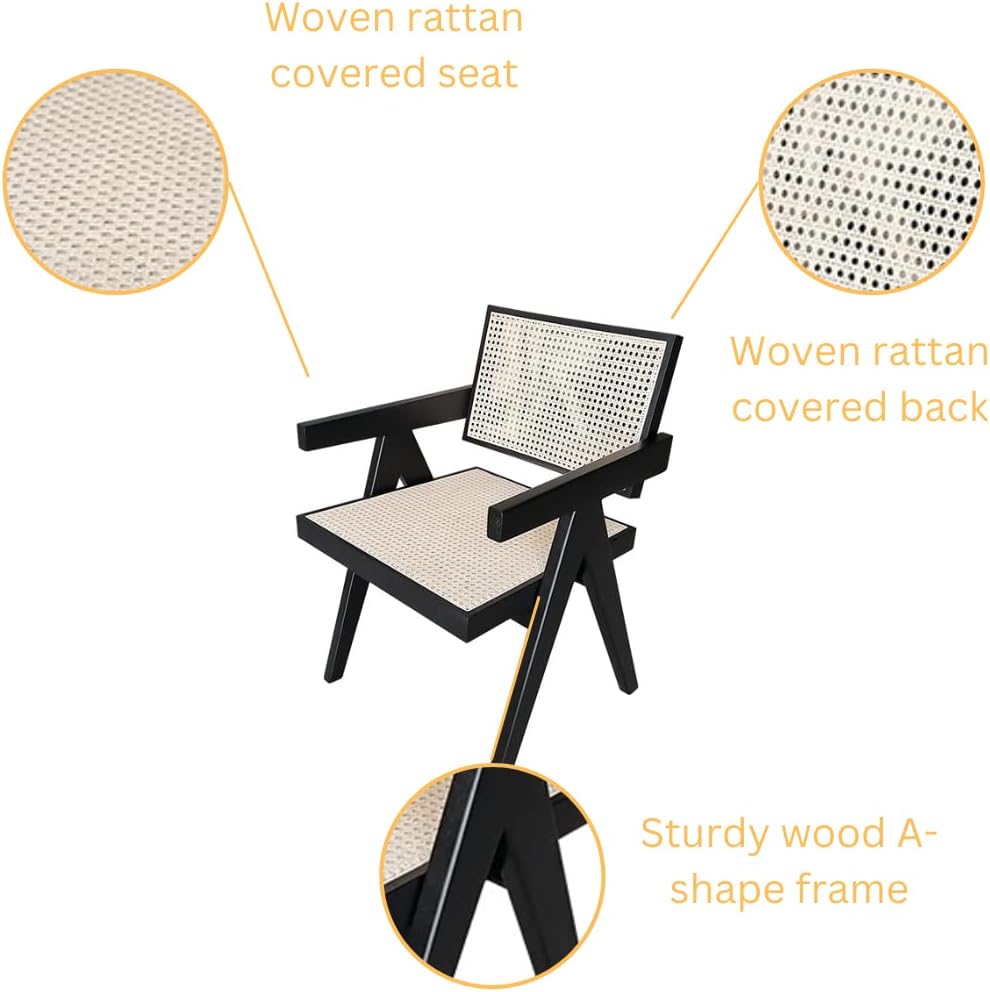 First of a Kind Silla de comedor de caña, silla de comedor de ratán, silla de comedor de caña con brazos y respaldo – Sillas de comedor con respaldo
