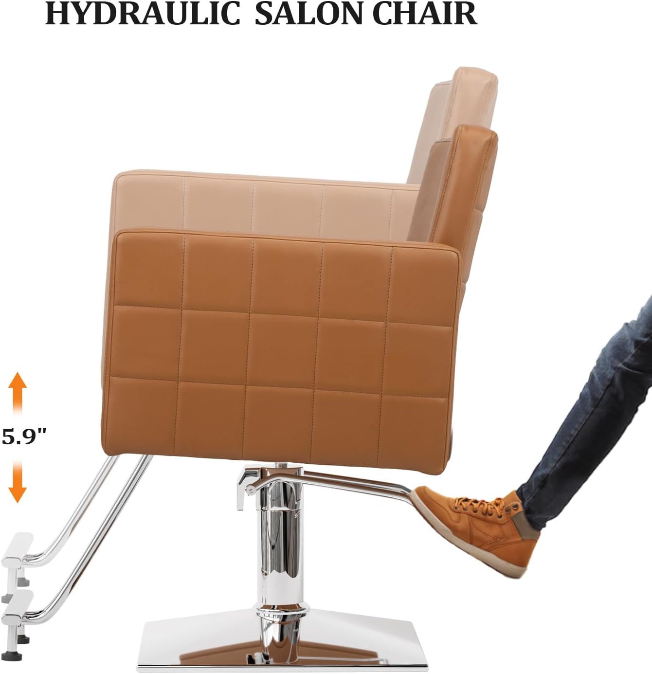 Silla de peluquería para estilista de peluquería de asiento ancho, silla de peluquería hidráulica con reposapiés de acero inoxidable, silla de