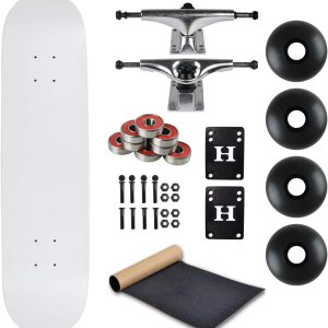 Moose Patineta completa Dip White 7.5″ con camiones plateados y ruedas negras Moose Patineta completa Dip White 7.5″ con camiones plateados y ruedas negras