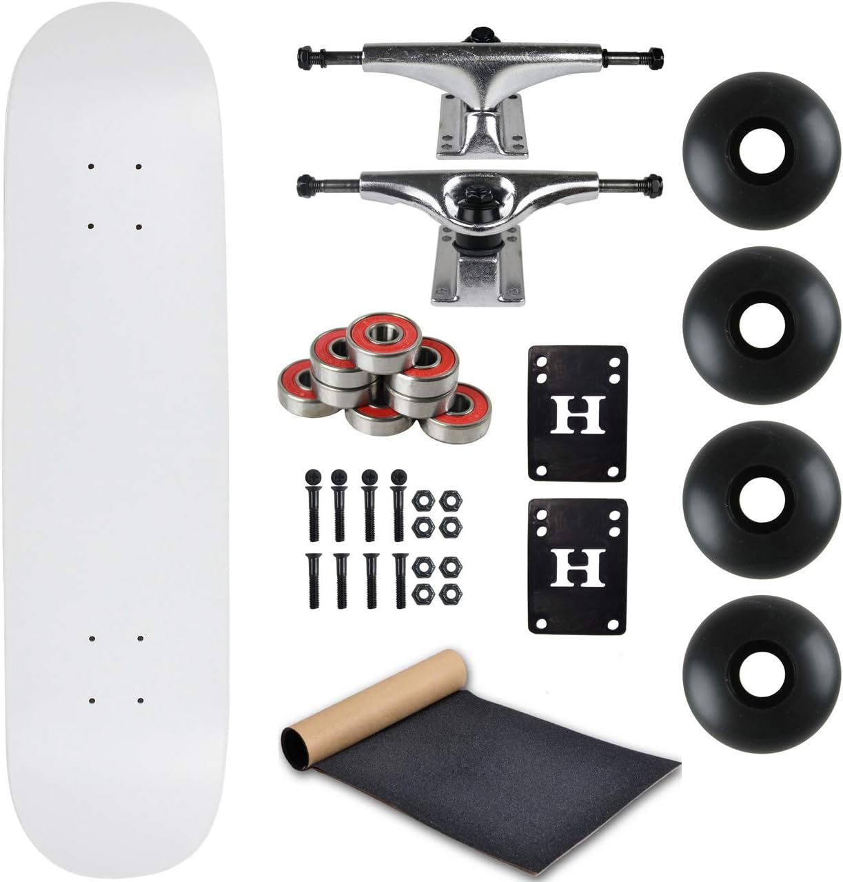 Moose Patineta completa Dip White 7.5″ con camiones plateados y ruedas negras