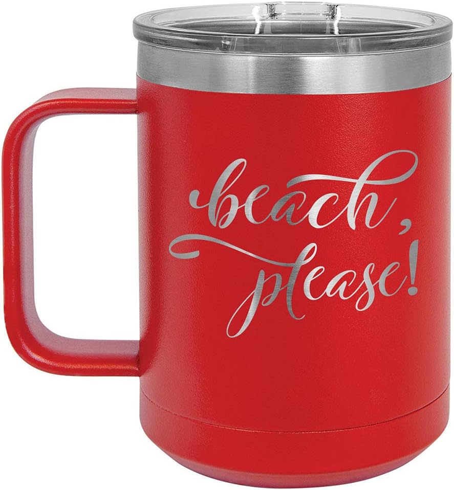Playa por favor taza de café roja de 15 oz con tapa superior deslizante  Taza de café de viaje aislada  Ideas de regalo de cumpleaños o Navidad de