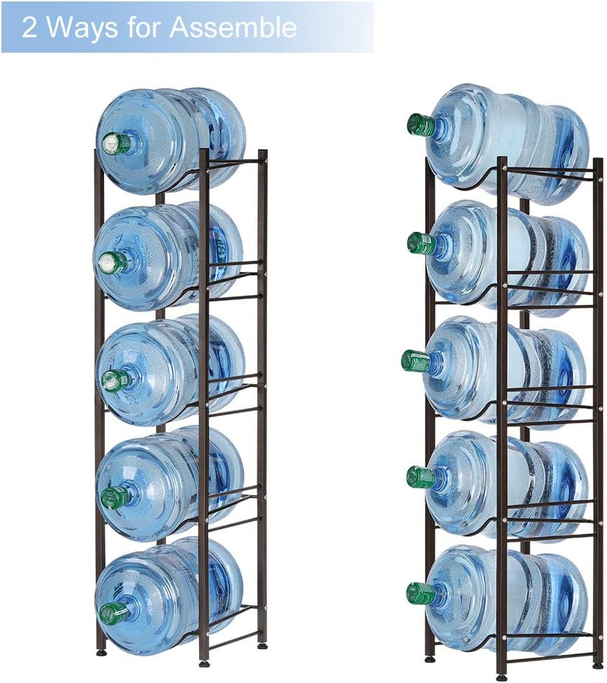 LIANTRAL Soporte para jarra de agua de 5 galones, 5 niveles, color marrón, resistente, independiente, organizador de botellas de agua para oficina