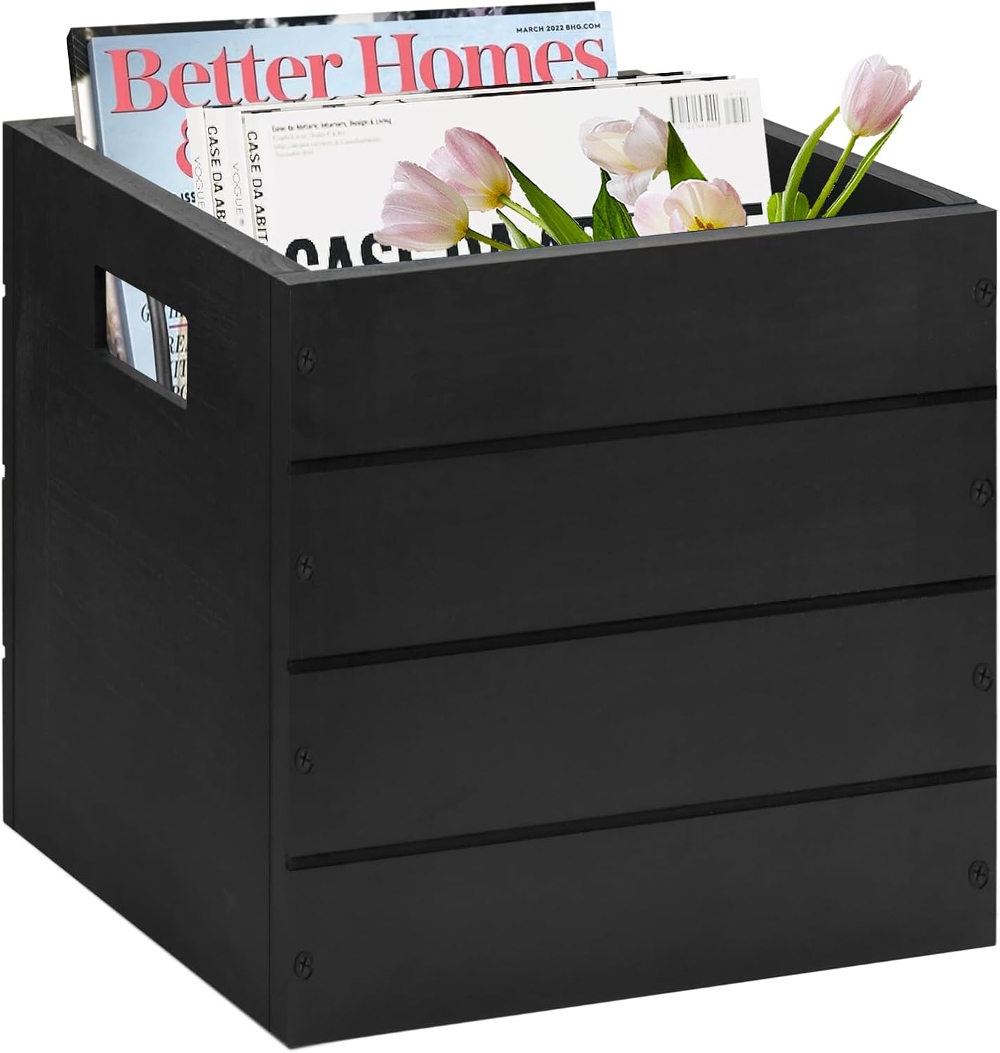 Y&ME YM Caja de madera con asas, cajas de almacenamiento de madera, organizador de cubos de madera decorativo rústico para juguetes y accesorios