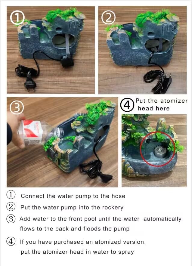 Fuente de escritorio de relajación para interiores, cascada de meditación zen con bomba automática y humidificador atomizador, cascada iluminada