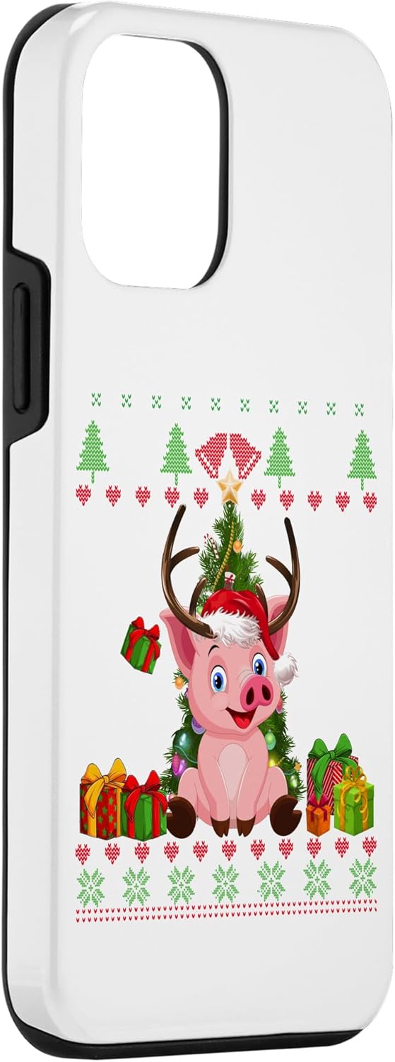 iPhone 12 mini Funny Reinder Pig Lovers Santa hat Ugly Christmas Sweater Case