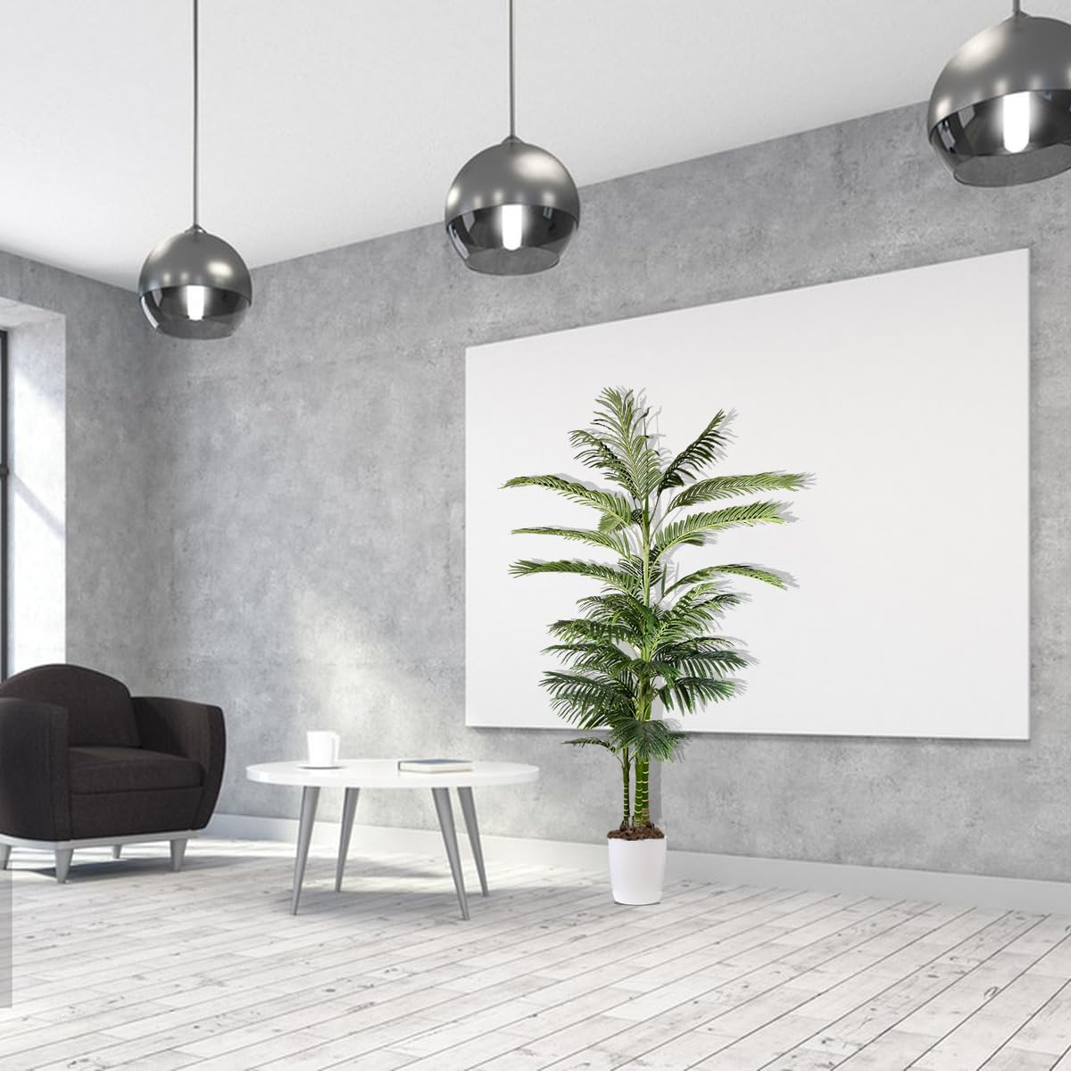 AfanD Palmera artificial de areca de 8 pies de alto, planta falsa realista, adecuada para entornos interiores y exteriores, regalo de inauguración