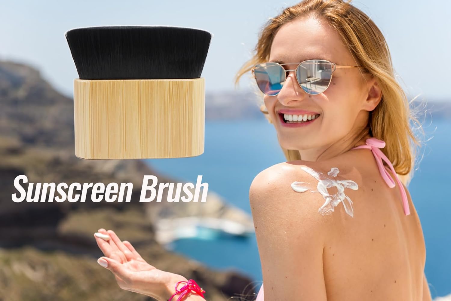 Fancylovesotio Brocha de maquillaje corporal, aplicador de protector solar para niños, cepillo de base Kabuki, cepillo autobronceador para cuerpo,