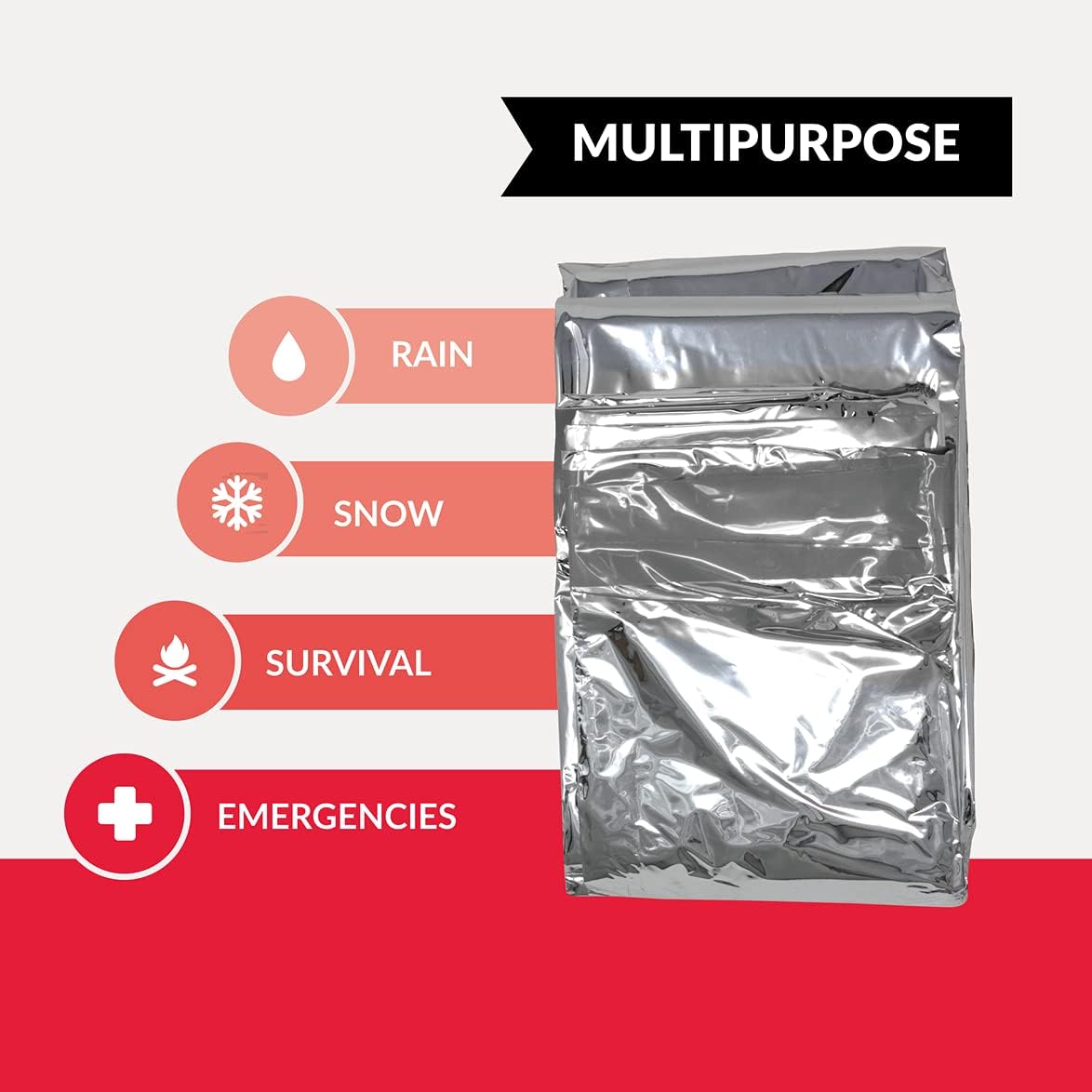 Ever Ready First Aid Mylar – Manta de rescate grande, hoja térmica plateada para emergencias y supervivencia, 54 x 84 pulgadas, 10 unidades