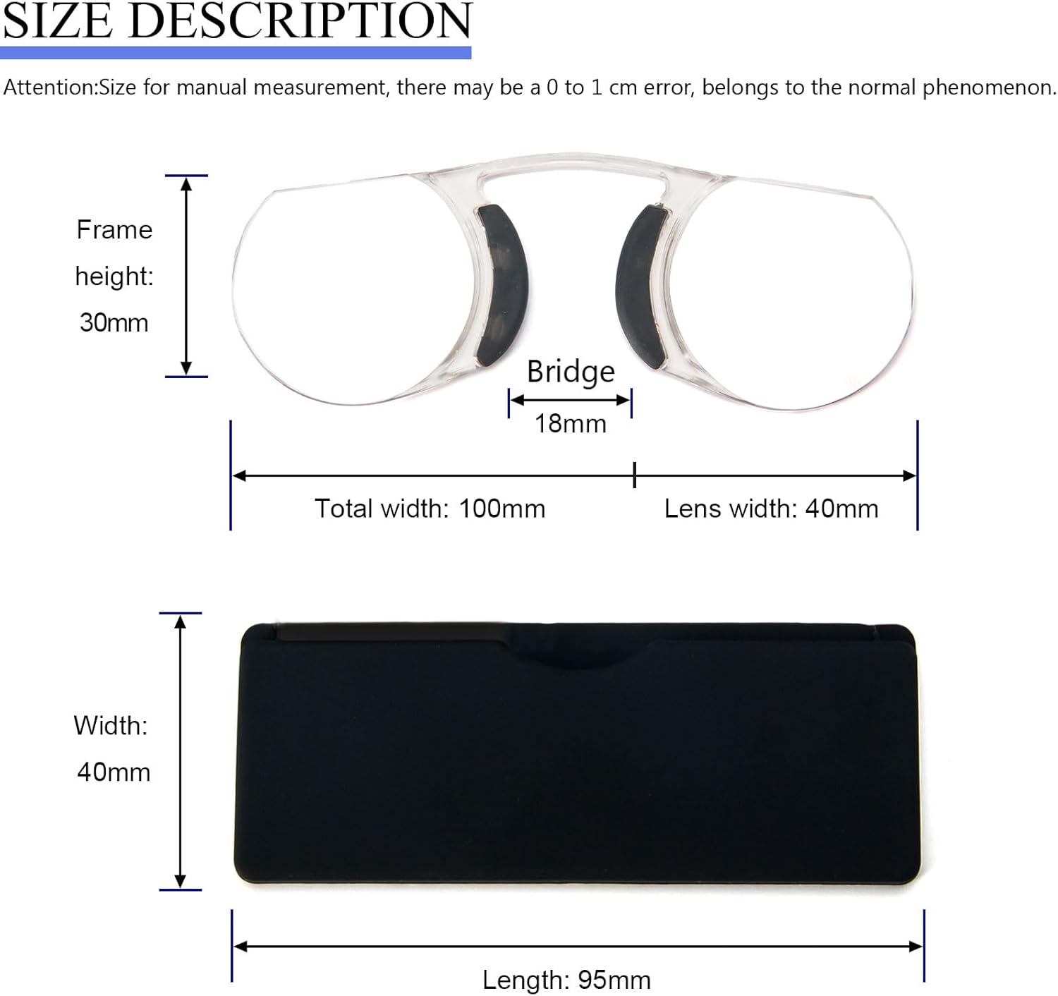MMOWW Lentes de lectura sin brazos para pellizcar la nariz, paquete de 2 lectores ultra delgados de tamaño de bolsillo con mini estuche portátil