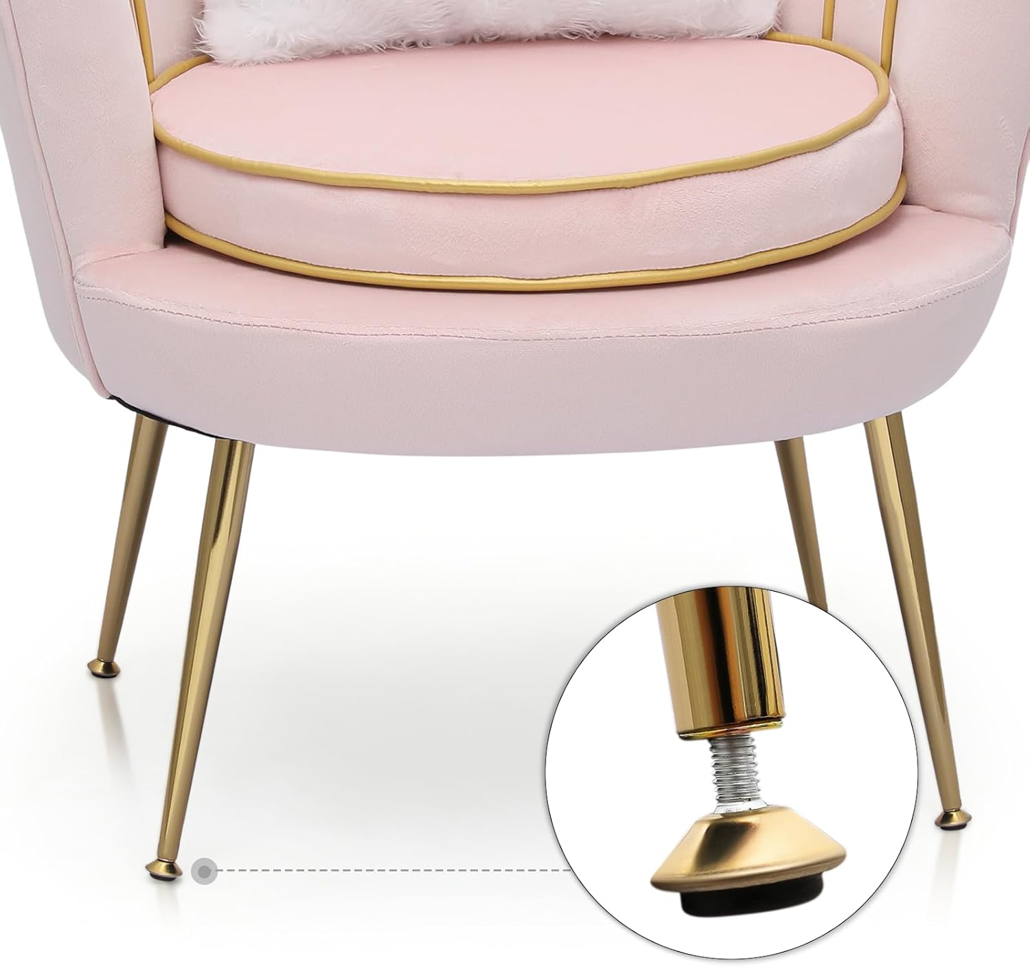 Magshion Moderno sillón tapizado de terciopelo con respaldo festoneado con patas doradas y almohada suave para sala de estar, cómoda silla de