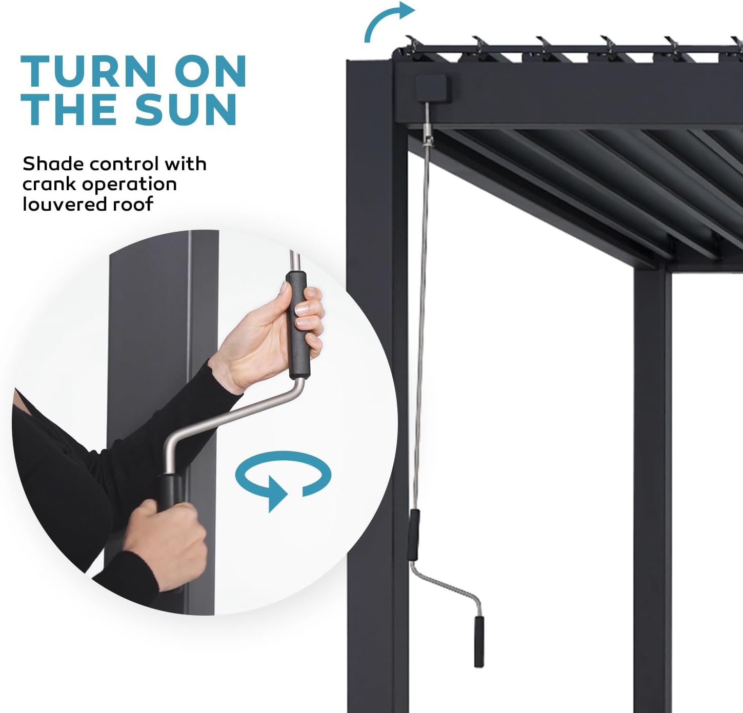 MIRADOR Pergola con listones 111DA, 10 pies x 10 pies, doble rejilla de aluminio, marco de aluminio completo, techo ajustable, duradera, carbón