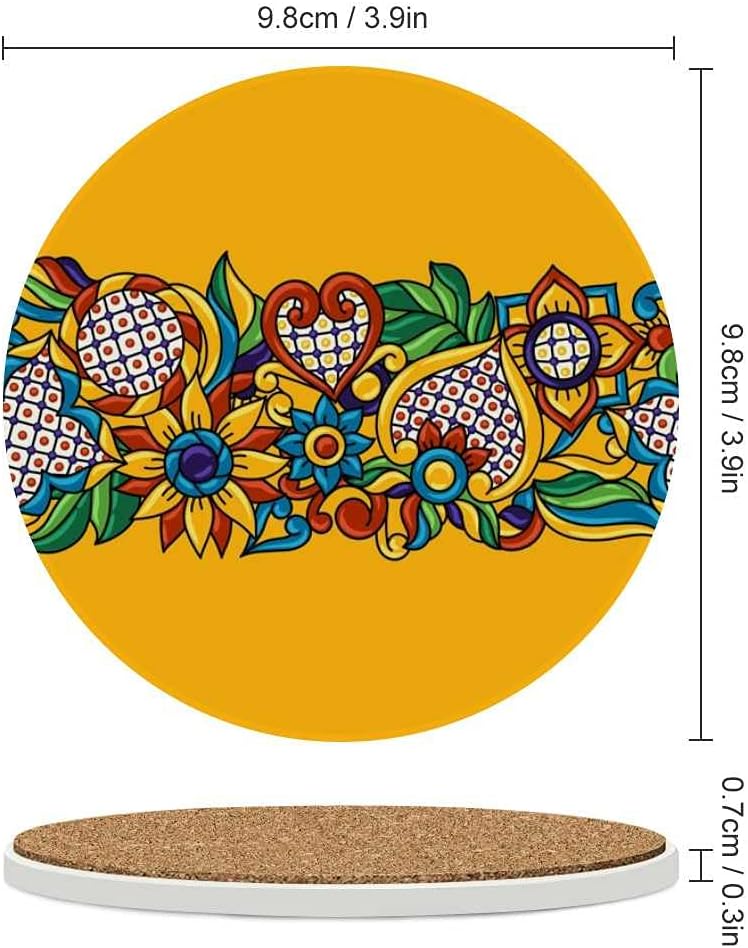 Kuizee Juego de posavasos de talavera mexicana, flores ornamentales amarillas de cerámica absorbente, posavasos, apartamento, cocina, habitación,