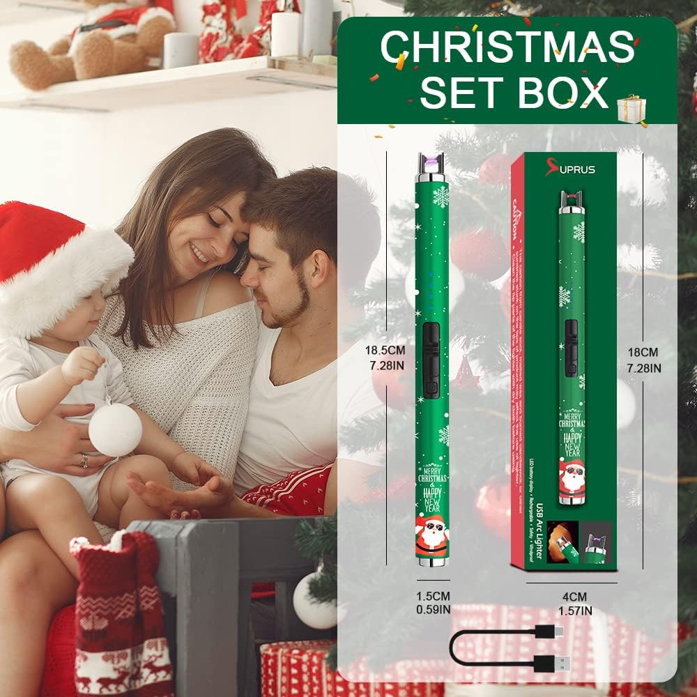 SUPRUS Encendedor de velas eléctrico USB con pantalla LED mejorada, interruptor de seguridad, recargable de plasma sin llama, resistente al viento,