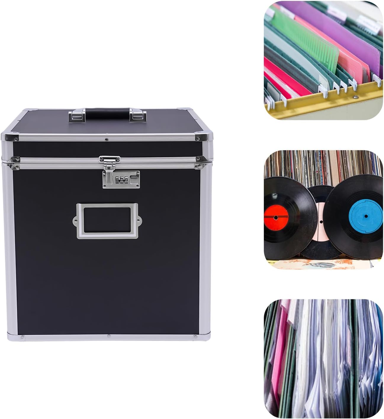 KONGKUNI Caja de almacenamiento apilable para discos de vinilo, soporte de 50 álbumes, organizador de almacenamiento de archivos portátil con