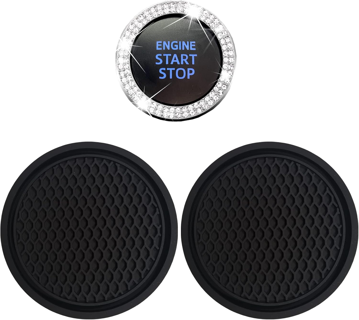 2 portavasos para automóvil y 1 anillo de encendido con diamantes de imitación para motor de automóvil, anillo brillante para el interior del