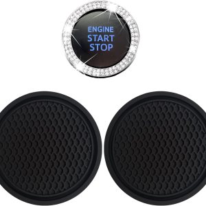 2 portavasos para automóvil y 1 anillo de encendido con diamantes de imitación para motor de automóvil, anillo brillante para el interior del 2 portavasos para automóvil y 1 anillo de encendido con diamantes de imitación para motor de automóvil, anillo brillante para el interior del