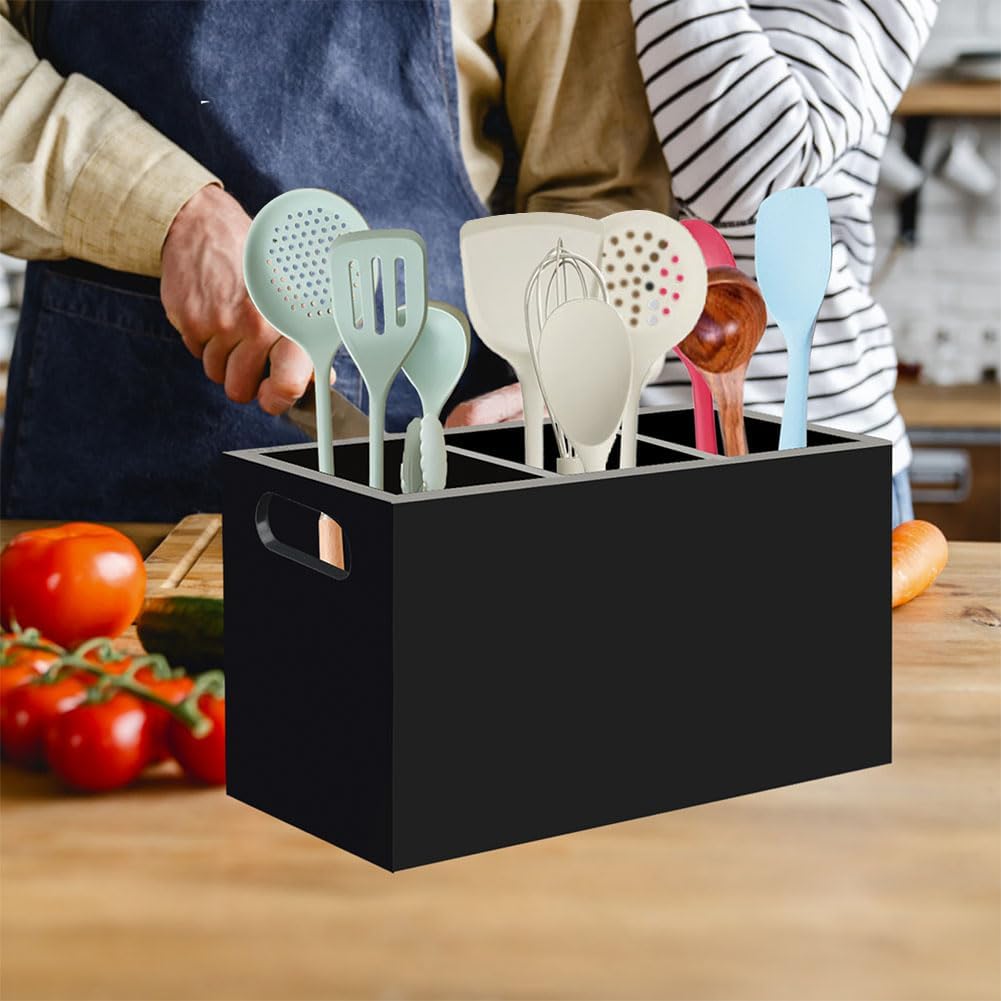 Wuudy Soporte para utensilios, soporte para utensilios de cocina para encimera, organizador de utensilios de cocina de acrílico, con asas, para