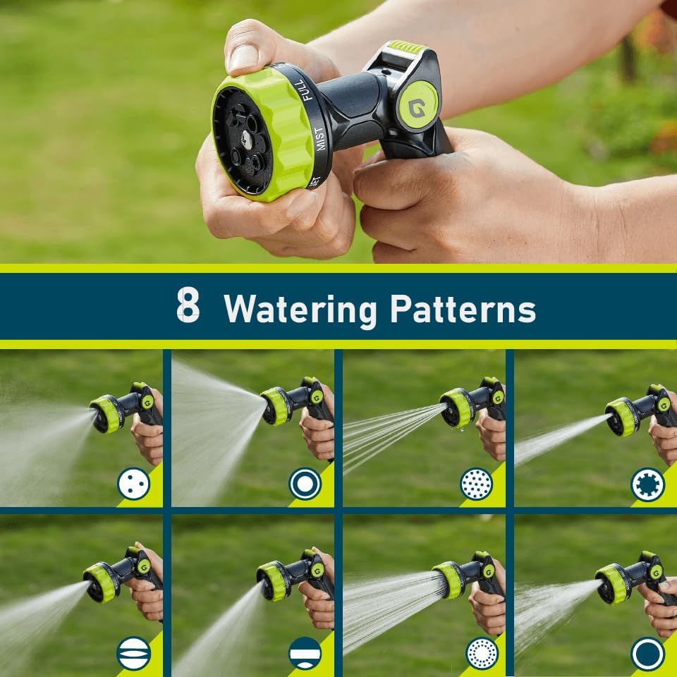 Manguera de agua de jardín de 8 patrones de rocío, boquilla de control de pulgar, control de flujo de alta presión resistente del metal del 100%