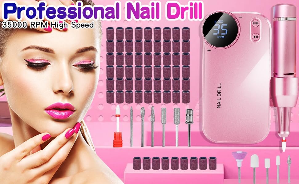 Taladro de uñas, lima de uñas eléctrica de 35000 RPM, taladros de uñas recargables para uñas acrílicas profesionales, máquina eléctrica portátil de
