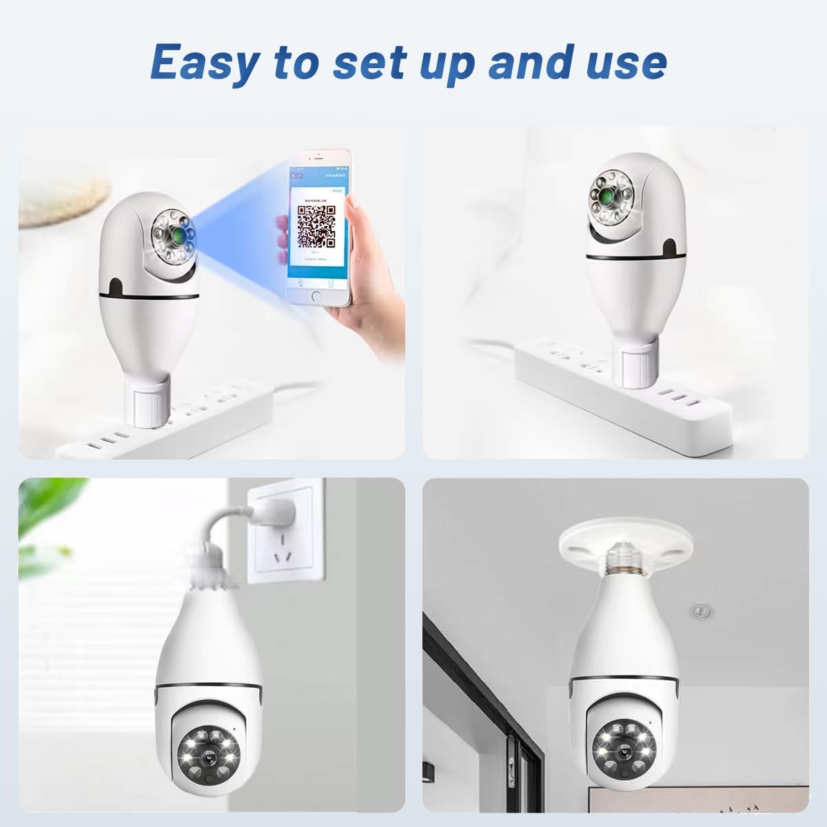 Cámara de seguridad de bombilla, cámara de seguridad de enchufe de luz de 1080P para bombilla con detección de movimiento y visión nocturna (paquete
