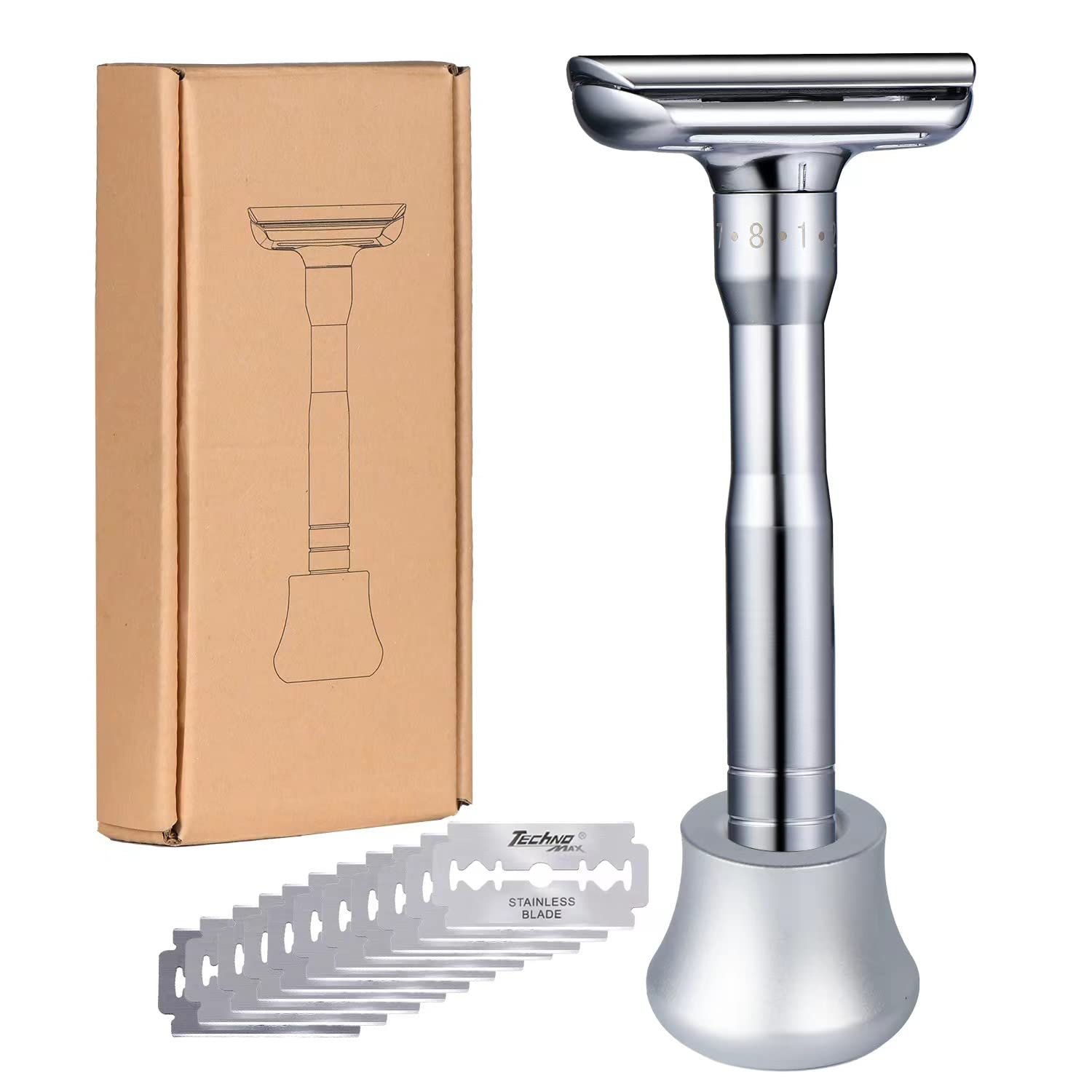 Safety Razor – Maquinilla de afeitar de seguridad para hombre, afeitadora de doble filo, afilada ajustable de 8 velocidades con 10 cuchillas