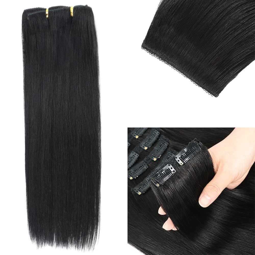 Extensiones de cabello humano real con broches, para mujeres negras, 4.23 onzas, 100% cabello humano con clip, 8 piezas de doble trama, hechas a