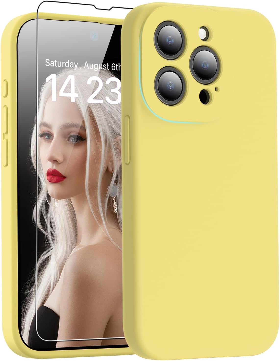 DEENAKIN Funda diseñada para iPhone 15 Pro Max con protector de pantalla, protección mejorada de la cámara, funda de silicona suave al tacto de la
