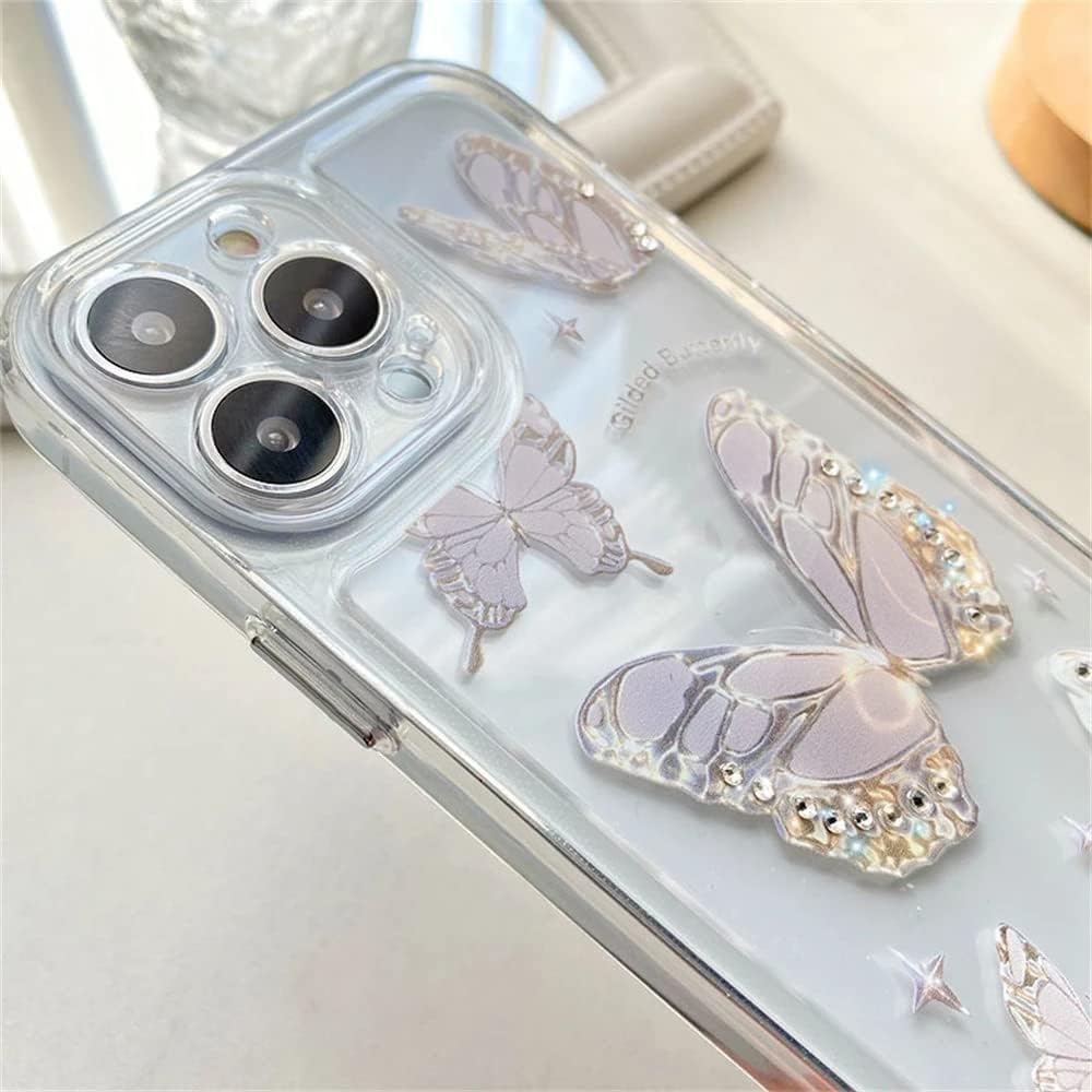 Casechics Compatible con funda para iPhone, de lujo, transparente, con bonito diseño de mariposa, correa para pulsera, cadena, transparente, suave,