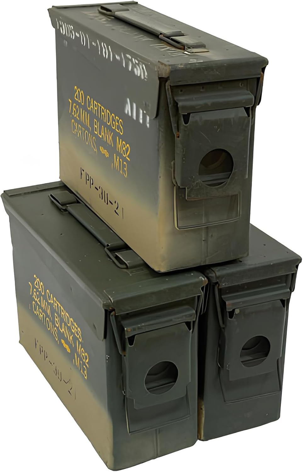 US Military 30 Cal munición lata (paquete de 3)  Hermético, impermeable, de metal militar de grado 2, excedente del ejército, caja de munición con