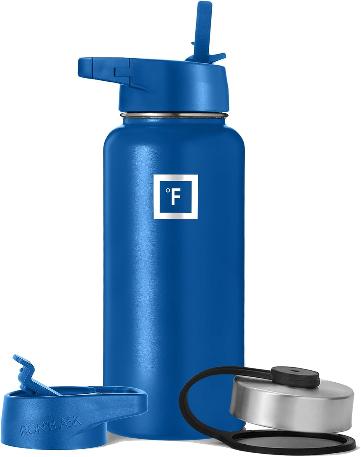 IRON FLASK Botella de agua deportiva de 40 onzas, 3 tapas (tapa con popote), a prueba de fugas, acero inoxidable, para gimnasio y deportes, para