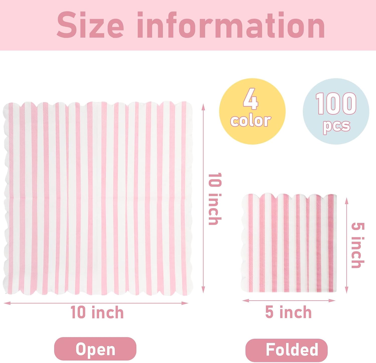 Paquete de 100 servilletas de cóctel con bordes festoneados de 2 capas, servilletas de bebidas a rayas de 5 x 5 pulgadas, servilletas desechables de