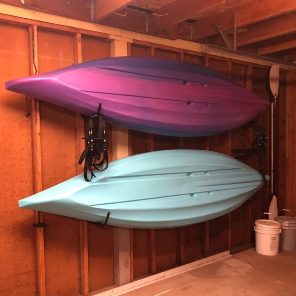 Colgador de ganchos de almacenamiento de kayak para interiores de garaje resistente, soporte para colgar en la pared para canoa, tabla de surf,