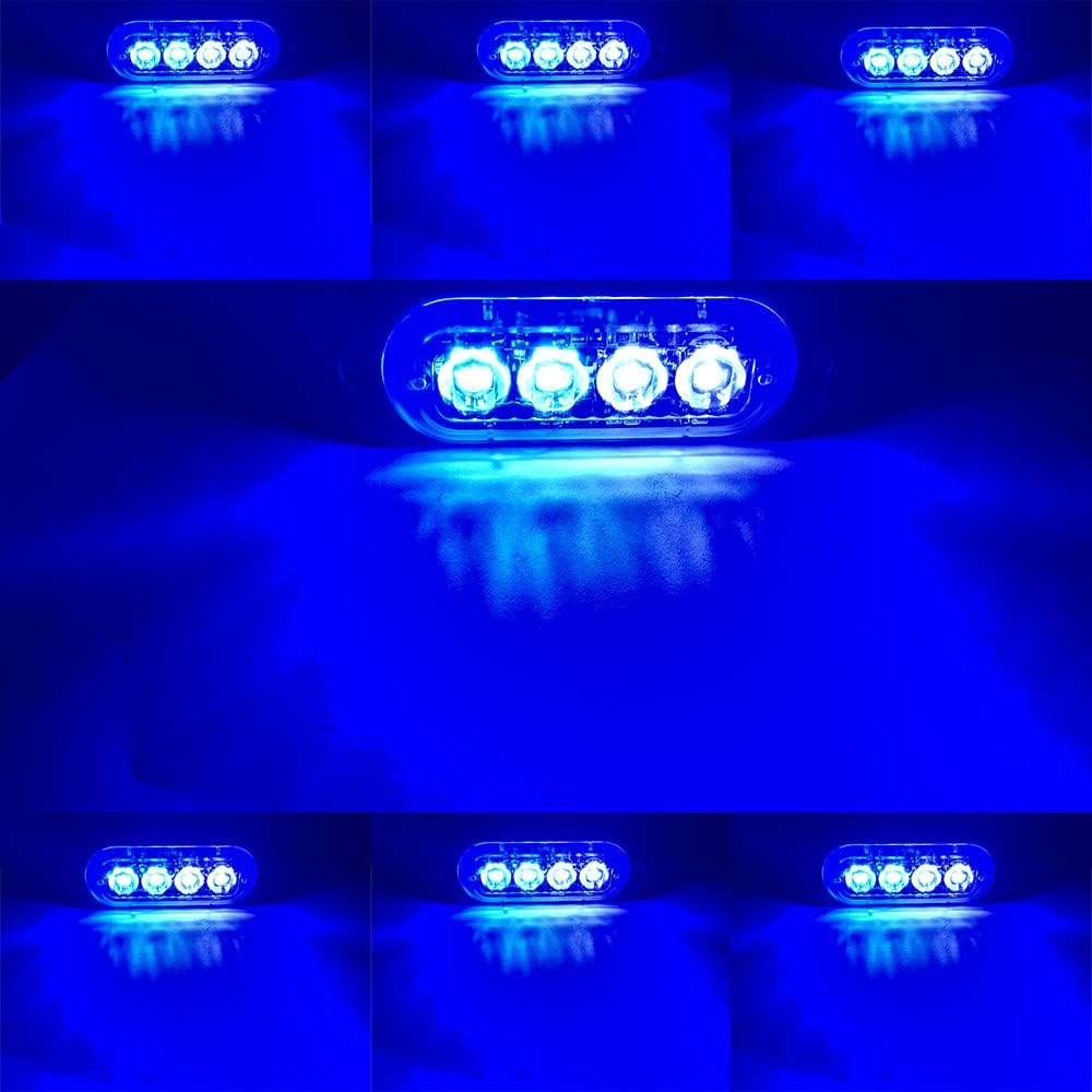 Barra de luz estroboscópica de emergencia azul de 4 LED, 18 modos intermitentes, montaje en superficie ultrafina, luz intermitente, luces de