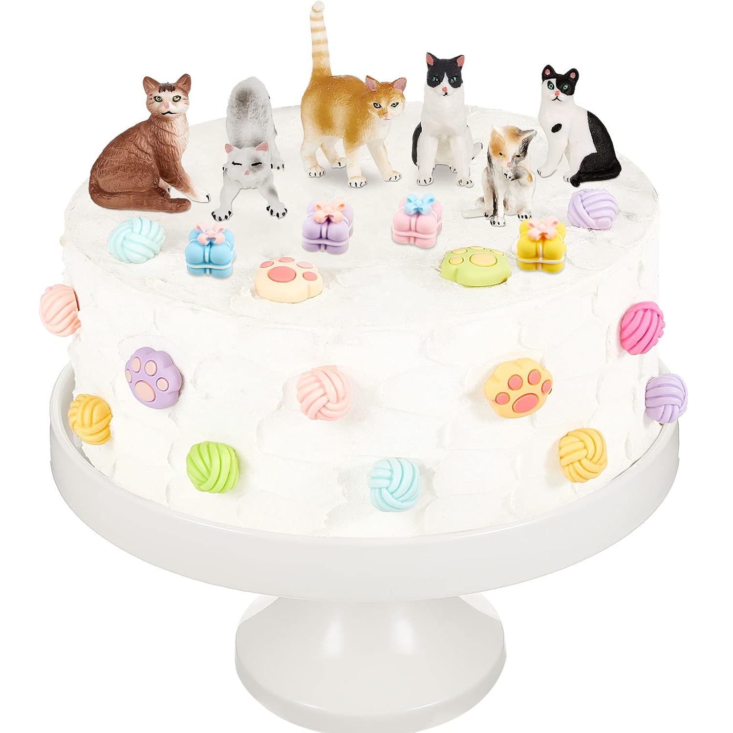 26 piezas de decoración de pastel de gato, lindas figuras de gato, feliz cumpleaños, decoración de pastel de pata de gato, decoración de fiesta de