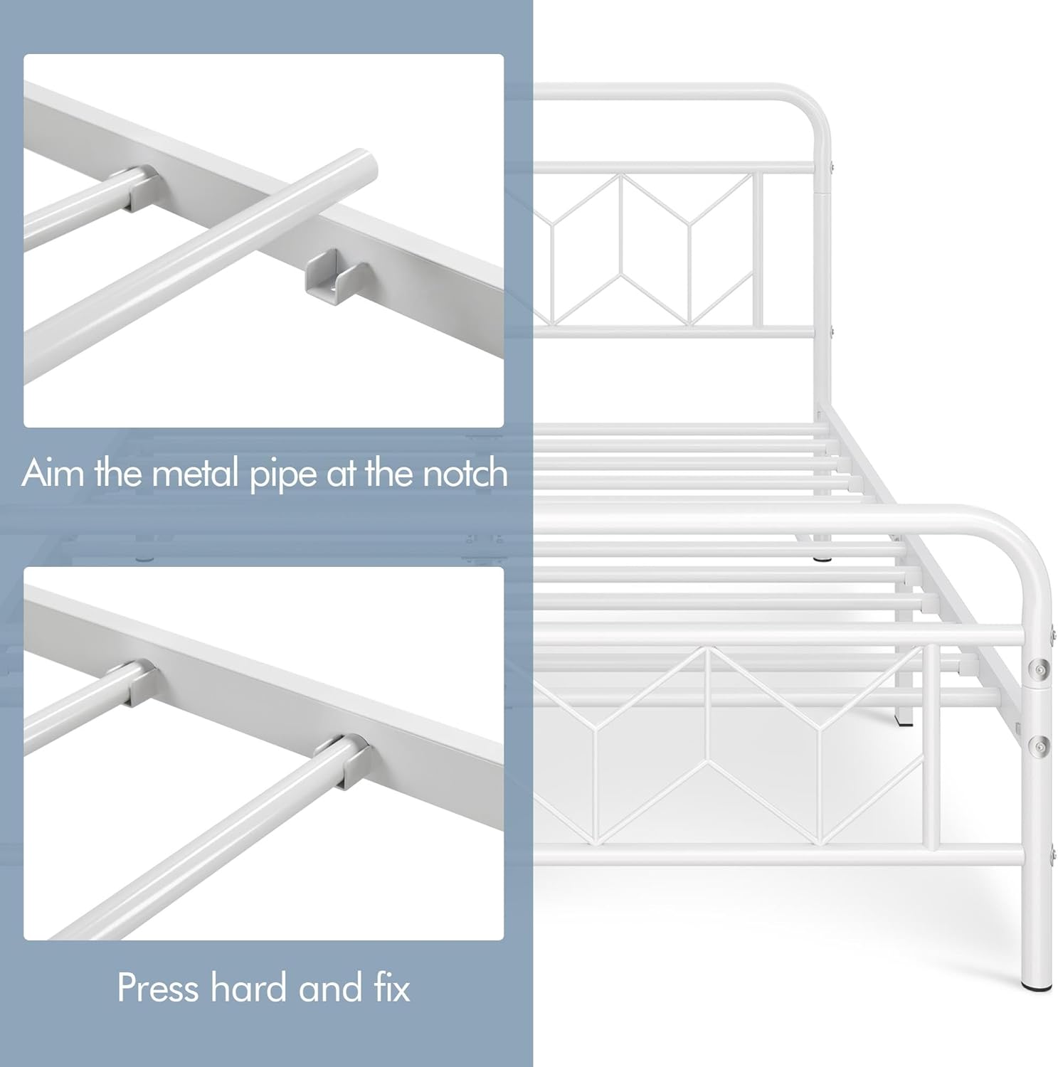 Topeakmart Base de cama Queen con base de cama de metal con cabecera de estilo vintage, base de colchón, no necesita somier, almacenamiento debajo