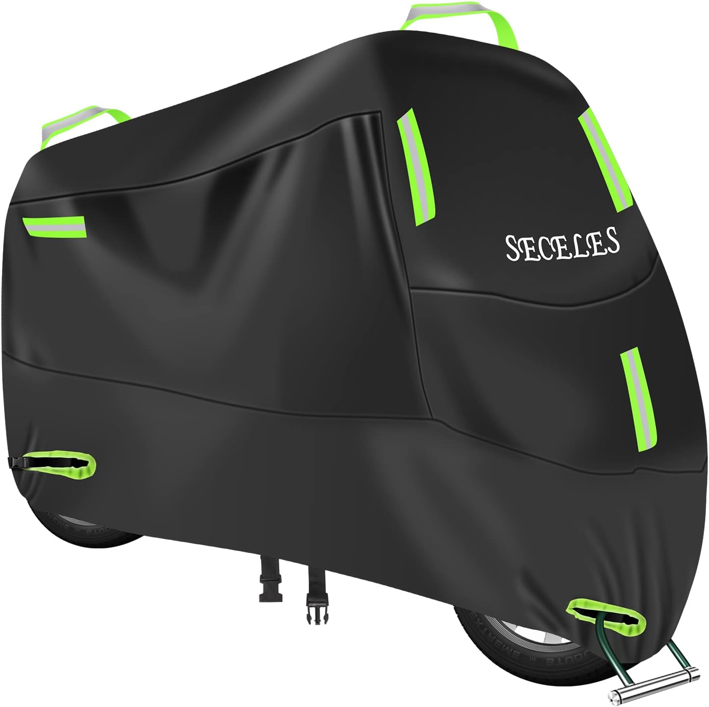 Funda para motocicleta 300D, resistente, duradera, impermeable, para exteriores, protección para todas las estaciones, con 7 tiras reflectantes y 2