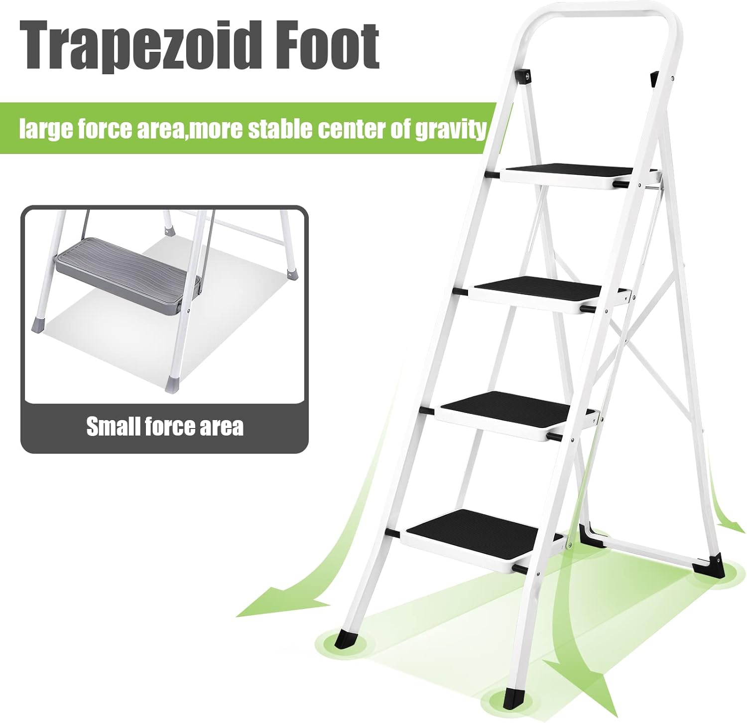 Soctone Escalera plegable de 4 peldaños con pedal antideslizante, escalera ligera de 4 peldaños con pasamanos, capacidad de 330 libras, perfecta