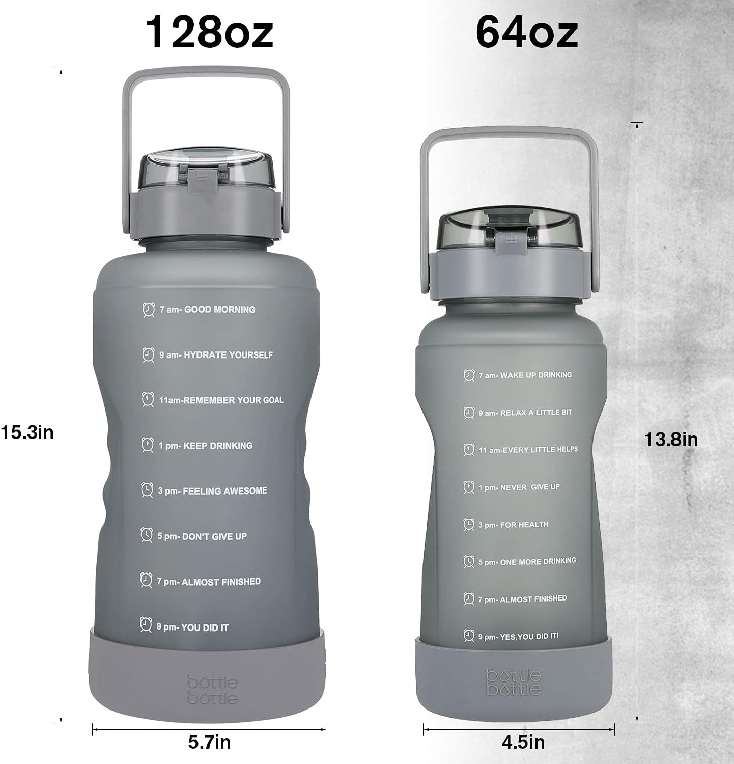 bottlebottle botella de agua motivacional de 64onzas con marcas para los horarios y pajilla, con base protectora de silicona, para entrenamiento y