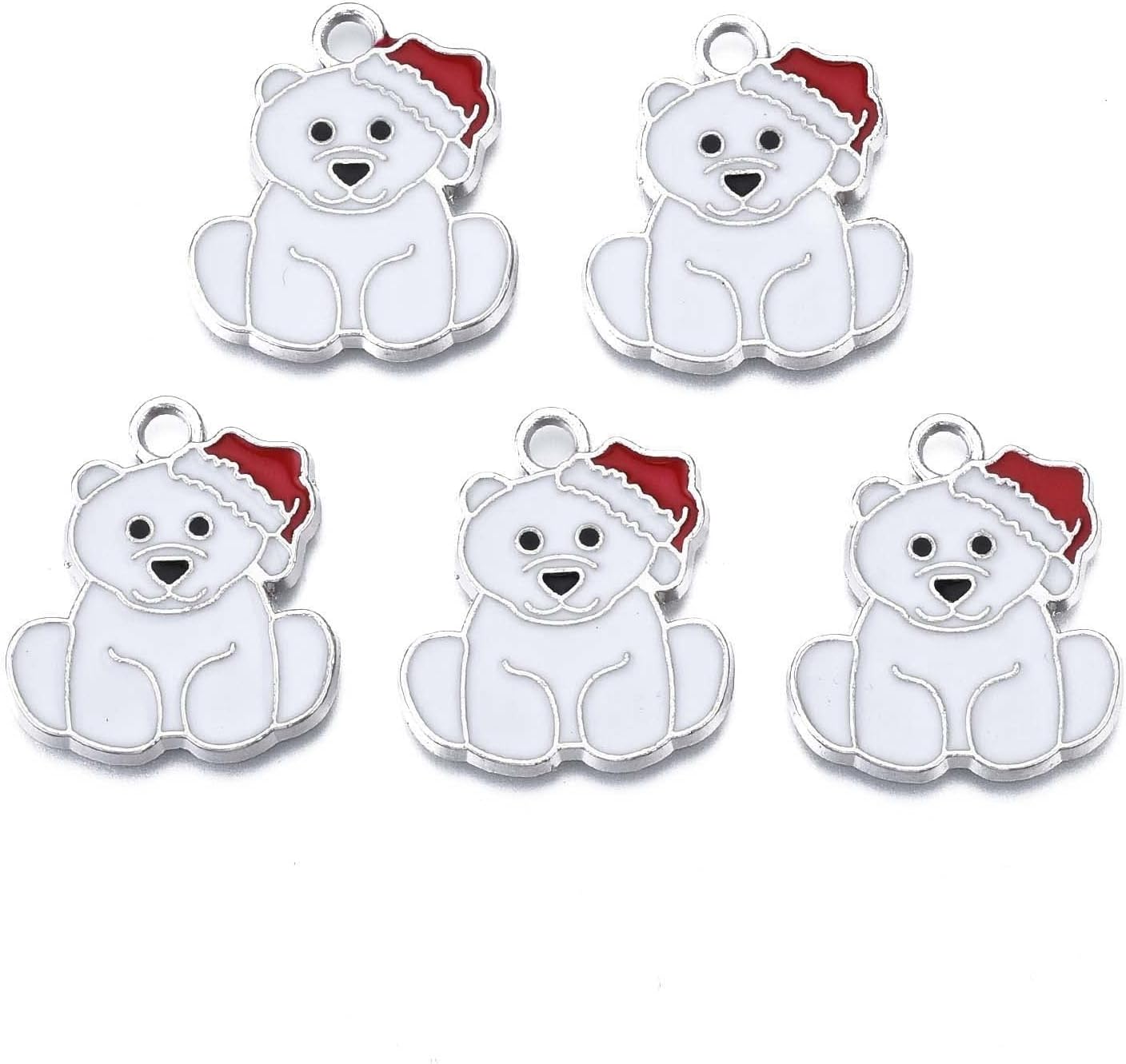 100 dijes de esmalte de oso polar con diseño de Navidad, oso de Navidad, blanco crema, colgantes para aretes, llaveros, manualidades, joyería, árbol
