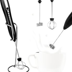 Espumador de leche de mano USB-C recargable mezclador de espuma de bebida eléctrico con 2 cabezales, 1 soporte, 3 velocidades ajustables, mini Espumador de leche de mano USB-C recargable mezclador de espuma de bebida eléctrico con 2 cabezales, 1 soporte, 3 velocidades ajustables, mini