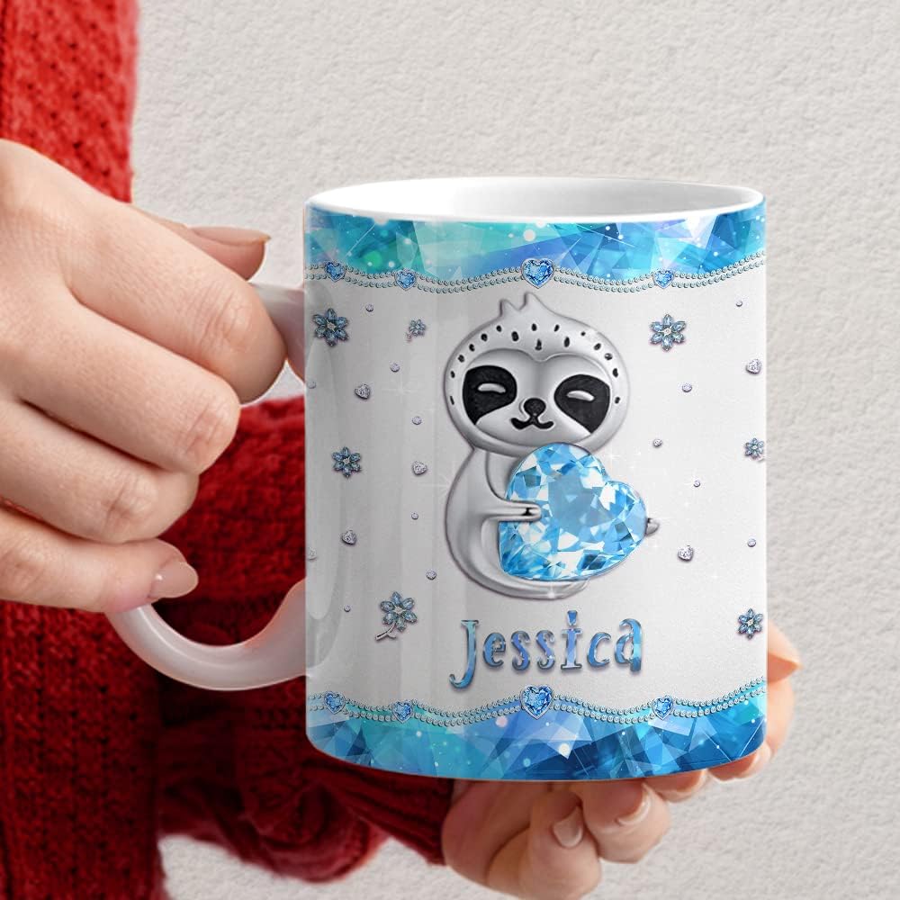 SANDJEST Taza de café personalizada de perezoso, taza de cerámica de 11 onzas y 15 onzas, estilo de joyería, con texto en inglés Just A Girl Loves