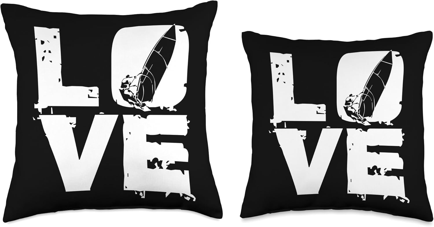 Windsurfer Windsurfing Windsurf Kitesurfing Motifs Love Surfing Windsurfer Throw Pillow, 18×18, Multicolor