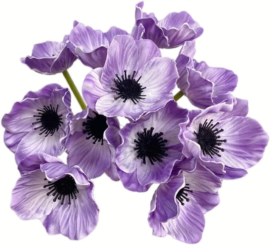 10 ramos de flores artificiales de 11 pulgadas, flores de amapola, anémona sintética de poliuretano, flores silvestres falsas para mesa de cocina,