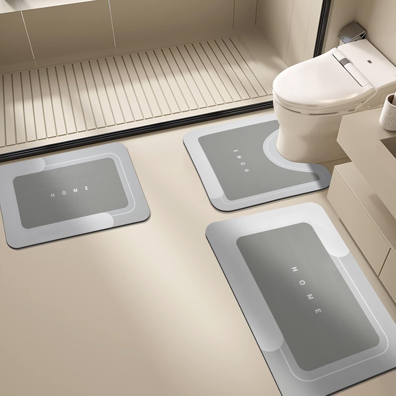 Juego de 3 tapetes de baño absorbentes, de secado rápido, tapetes mágicos de silicona antideslizante con respaldo de goma para baño, cocina, ducha