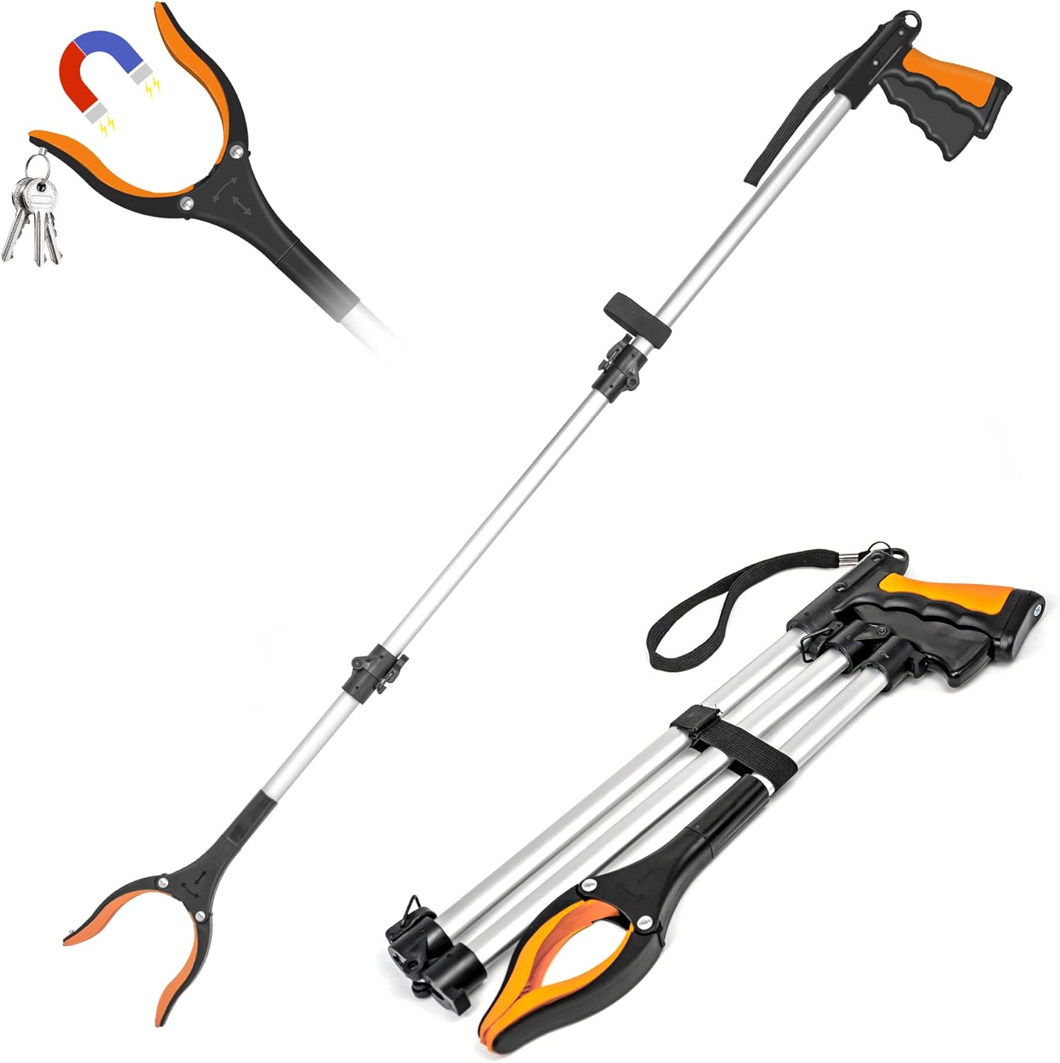 Grabber Reacher Tool 2024 mejorada herramienta de agarre plegable de 43 pulgadas para ancianos, palo de recogida plegable extra largo con fuerte