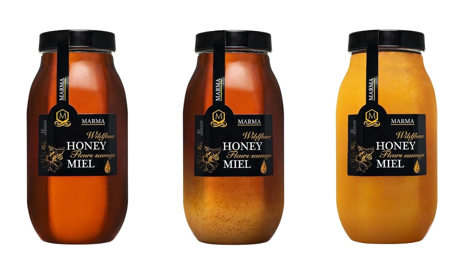 HONIGMA Marma – Miel de flores silvestres  Sabor exquisito  100% pura  Cristalizada  Sin pasteurizar  Sin filtrar  35.2 oz  Paquete de 6