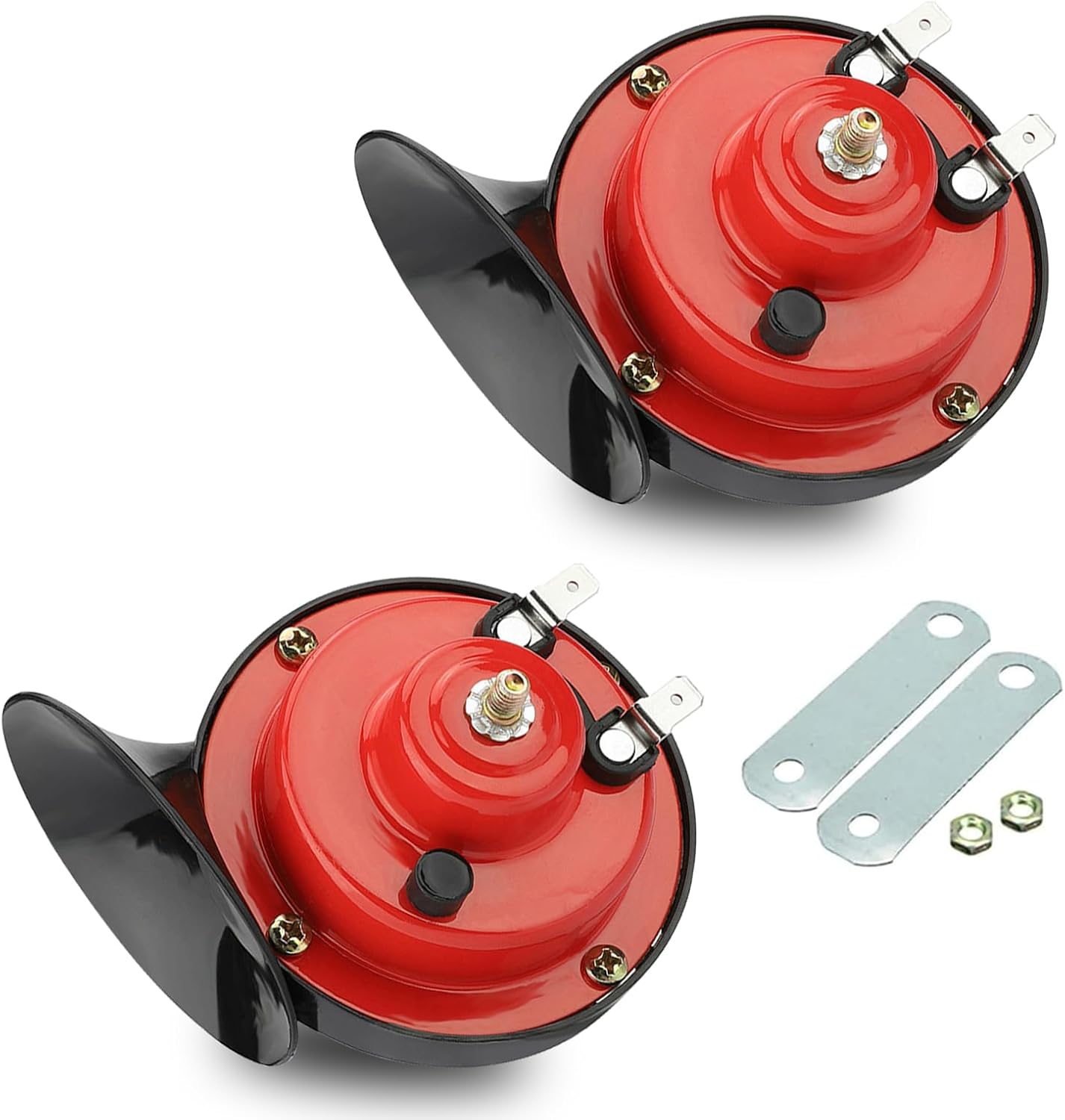 Pack-2 Car Snail Air Horn, 12V 300DB Stereo Sound Super Loud Warning Modification Horn, ABS + Metal Mini Size Waterproof and Rust-proof Honking
