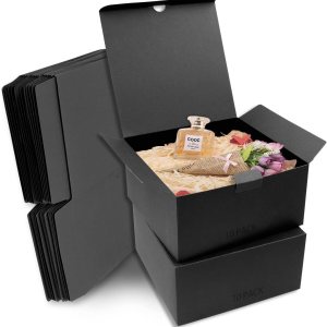 opaprain Paquete de 10 cajas de regalo negras de 8 x 8 x 4 pulgadas con tapa, papel reciclable adecuado para bodas, festivales, regalos, graduación, opaprain Paquete de 10 cajas de regalo negras de 8 x 8 x 4 pulgadas con tapa, papel reciclable adecuado para bodas, festivales, regalos, graduación,
