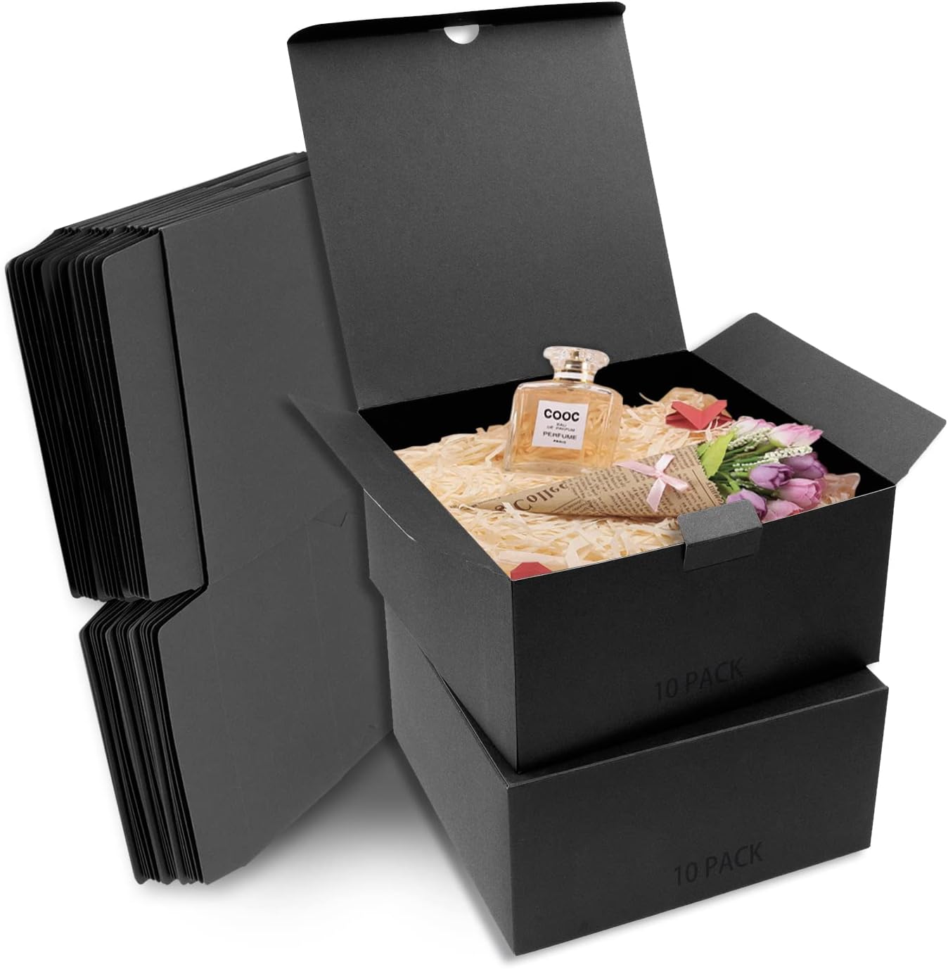 opaprain Paquete de 10 cajas de regalo negras de 8 x 8 x 4 pulgadas con tapa, papel reciclable adecuado para bodas, festivales, regalos, graduación,